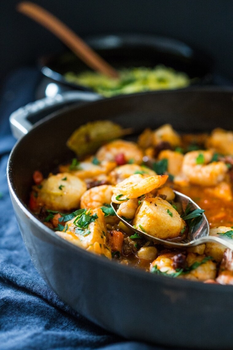 Spanish Seafood Stew with Chorizo and Chickpeas | Feasting At Home
