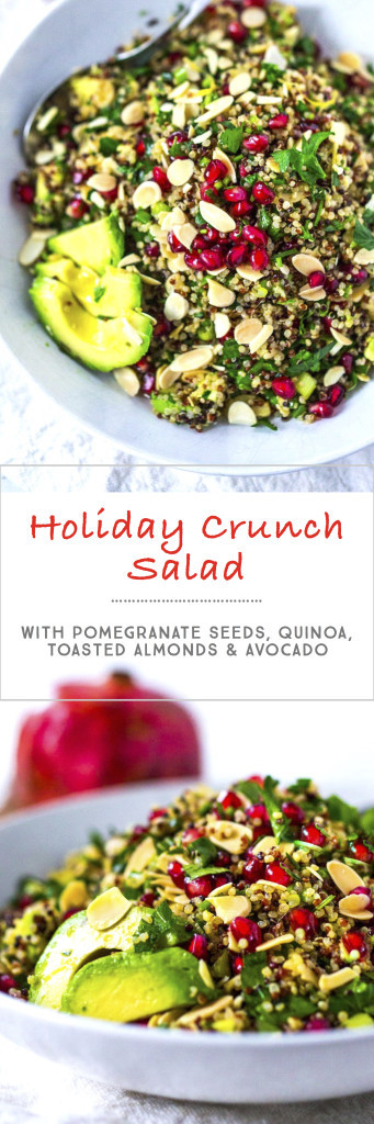 Pomegranate Salad w/ Quinoa, Avocado, parsley and Toasted Almonds...a healthy vegan gluten free addition to your holiday table! | www.feastingathome. com