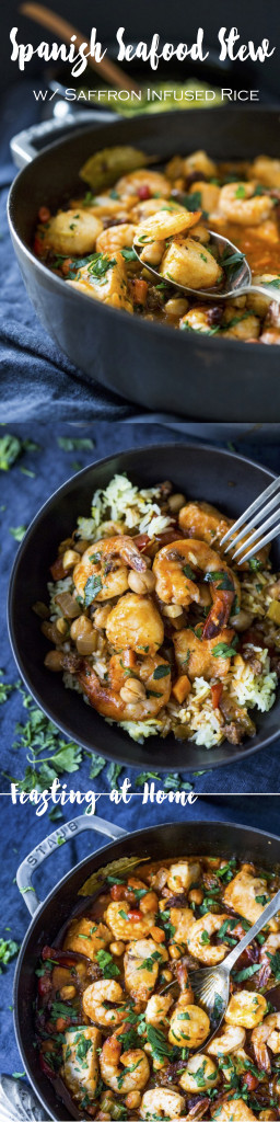 Spanish Seafood Stew with Chorizo and Saffron infused rice...an easy flavorful healthy dinner! | www.feastingathome.com