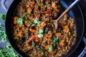 Sweet Potato Dal-a comforting Lentil Dal with Sweet Potatoes and a flavorful "tempering oil". A 30 minute vegetarian meal that is simple to make and full of fragrant Indian spices. Vegan adaptable! #lentils #dal #lentildal #sweetpotatodal #sweetpotatoes #vegan #glutenfree