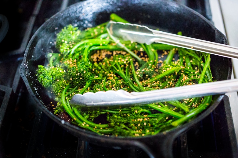 A Tasty recipe for Garlic Chili Tofu with Sesame Broccolini- a delicious and fast, 15 minute dinner that is vegan and gluten free. Healthy & Yummy! | www.feastingathome.com