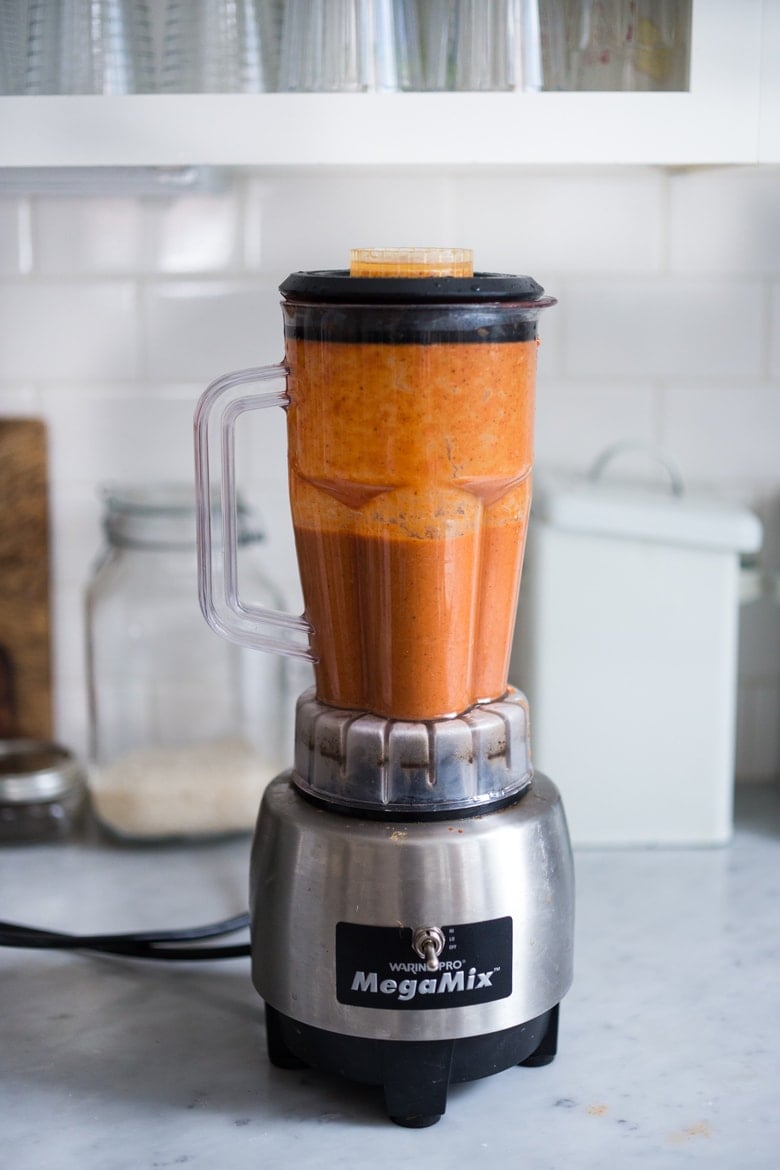 enchilada sauce in a blender.