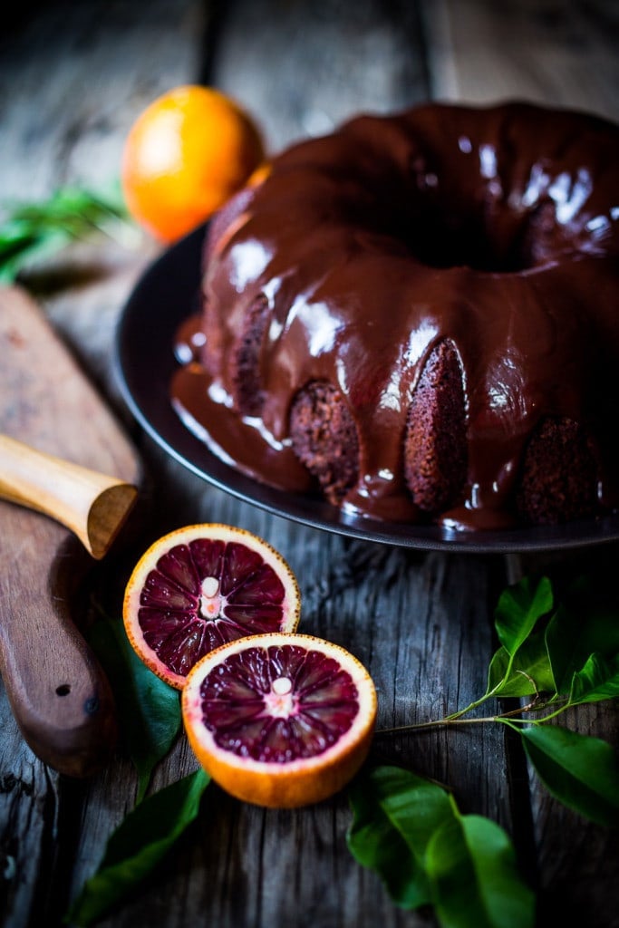 Best Valentine's Dinner Ideas: Dark Chocolate Bundt Cake with Blood Oranges.