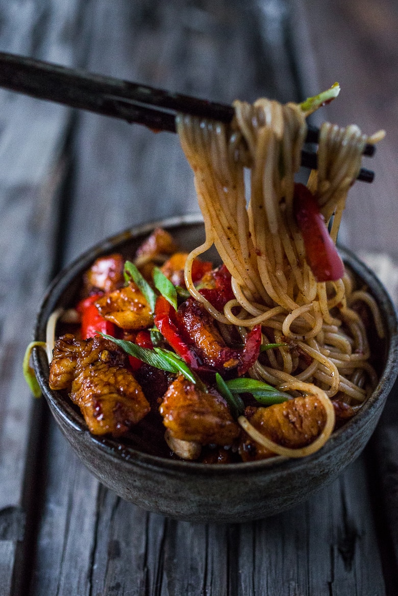  Kung Pao Noodles with chicken or roasted cauliflower served over noodles. | www.feastingathome.com