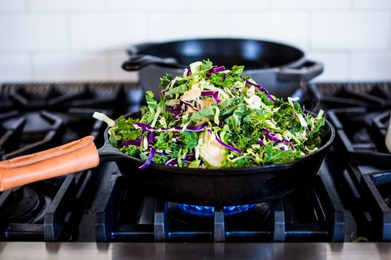 Garlicky Cruciferous Pasta- a simple vegan pasta dish loaded with cruciferous vegetables with garlic, lemon zest and chili flakes. | www.feastingathom.com