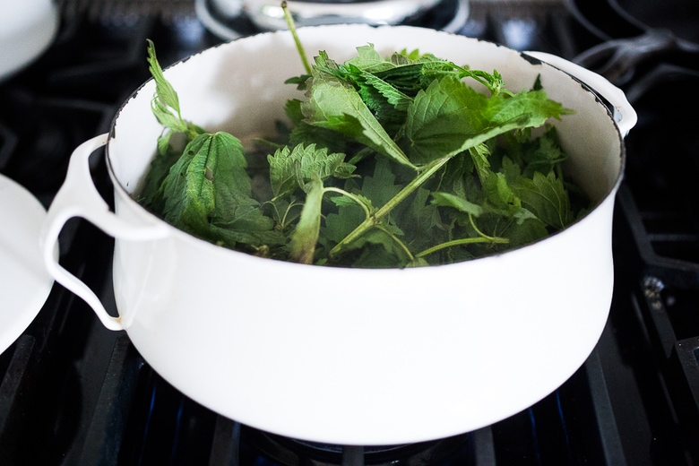 How to cook nettles! Steamed Nettles w/ Toasted Sesame Seeds, Sesame oil and Chives. Easy, delicious and detoxifying! Full of calcium and iron. #nettles #Vegan | www.feastingathome.com