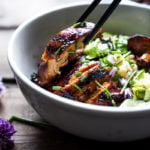 apanese Farm Style Teriyaki Bowl - can be made with grilled chicken or portobellos, with refreshing cucumber sesame ribbon salad, avocado, and sweet brown rice. | www.feastingathome.com #bowl #portobello #grill #grilling #grilled #grilledchicken #teriyaki