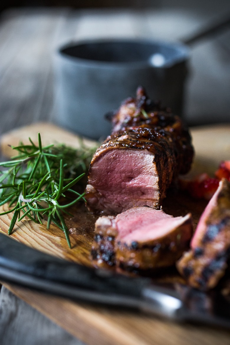 Grilled Balsamic Pork Loin with Rosemary and Strawberries | www.feastingathome.com