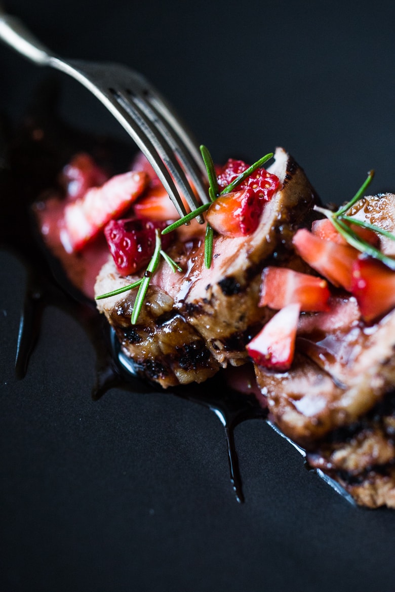 Grilled Pork Loin with Rosemary and Strawberries | www.feastingathome.com