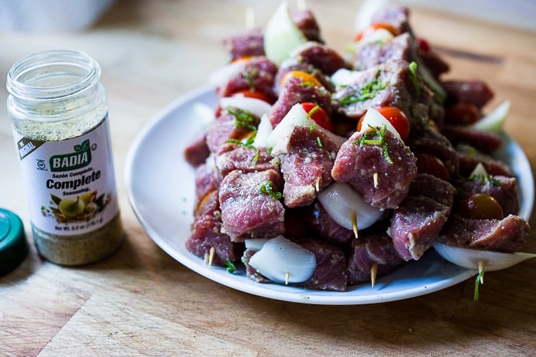 Grilled Chilean Beef Skewers with Smoky Chimichurri Sauce and Cilantro Rice. An easy flavorful weeknight meal. | www.feastingathome.com