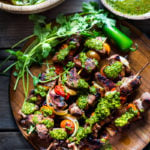 Grilled Chilean Beef Skewers with Smoky Chimichurri Sauce and Cilantro Rice. An easy flavorful weeknight meal. | www.feastingathome.com
