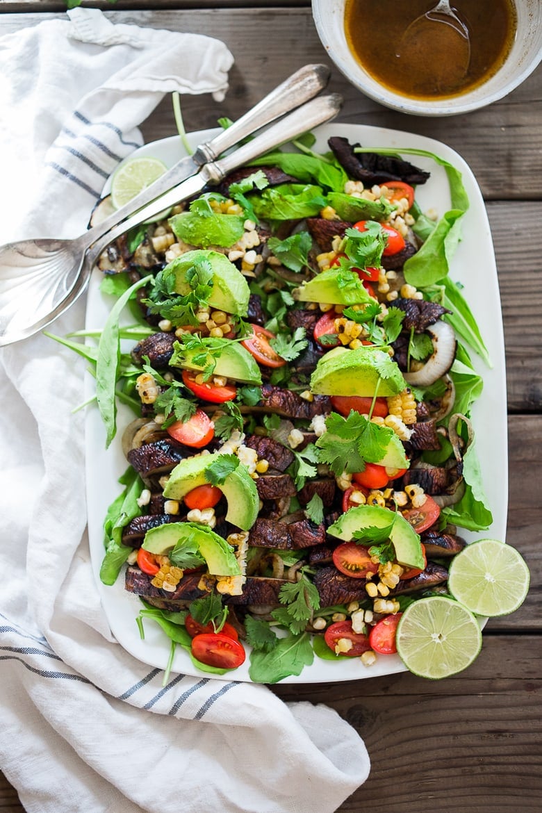 Grilled Portobello Steak Salad with Avocado and Lime...a hearty satisfying meal that is vegan and gluten-free! | www.feastingathome.com