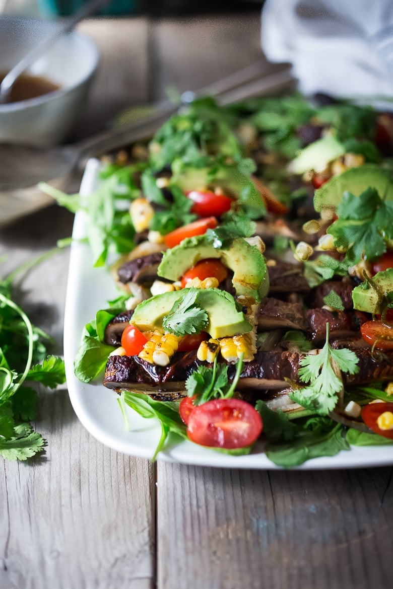 Grilled Portobello Steak Salad with Avocado and Lime...a hearty satisfying meal that is vegan and gluten-free! | www.feastingathome.com
