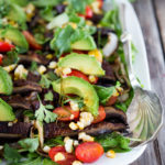 Grilled Portobello "Steak Salad" with Avocado, lime, grilled corn and grilled sweet onions. Vegan, GF! | www.feastingathome.com