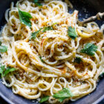 A simple, delicious recipe for Cacio e Pepe - a fast and flavorful- four-ingredient pasta recipe that can be topped with your favorite seasonal veggie (or protein!).