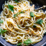 A simple, delicious recipe for Cacio e Pepe - a fast and flavorful- four-ingredient pasta recipe that can be topped with your favorite seasonal veggie (or protein!).