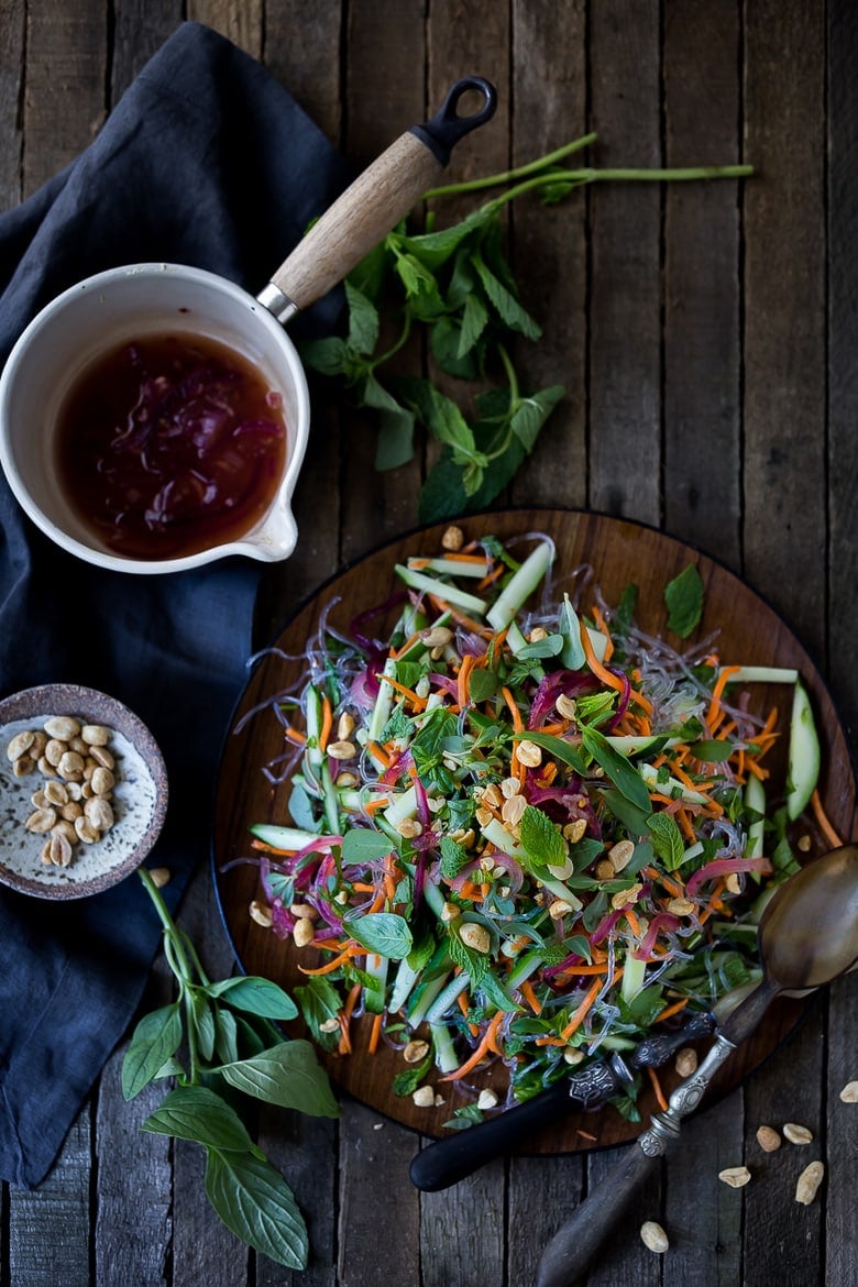 Vietnamese Vermicelli Salad -loaded up with fresh veggies and herbs! This vegan salad is bursting with flavor and sooooo healthy, delicious and light! | #vermicelli #vermicellirecipes #vermicellisalad #vietnamesesalad www.feastingathome.com