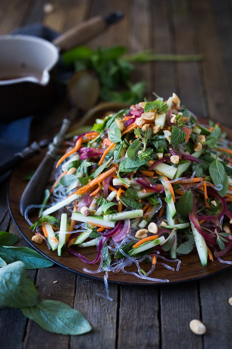 Vietnamese Vermicelli Salad -loaded up with fresh veggies and herbs! This vegan salad is bursting with flavor and sooooo healthy, delicious and light! | #vermicelli #vermicellirecipes #vermicellisalad #vietnamesesalad www.feastingathome.com