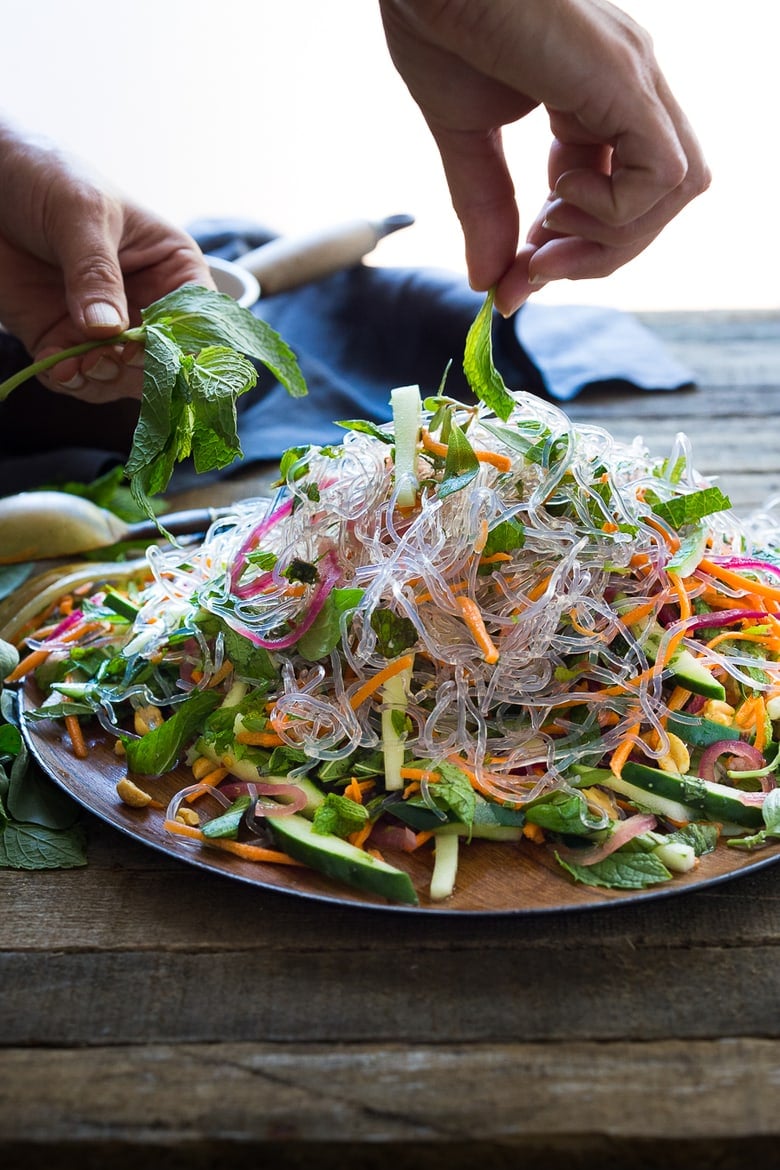 Vietnamese Vermicelli Salad -loaded up with fresh veggies and herbs! This vegan salad is bursting with flavor and sooooo healthy, delicious and light! | #vermicelli #vermicellirecipes #vermicellisalad #vietnamesesalad www.feastingathome.com