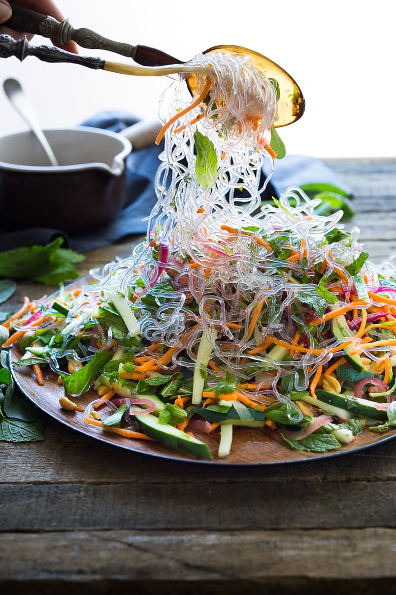 Vietnamese Vermicelli Salad -loaded up with fresh veggies and herbs! This vegan salad is bursting with flavor and sooooo healthy, delicious and light! | #vermicelli #vermicellirecipes #vermicellisalad #vietnamesesalad www.feastingathome.com