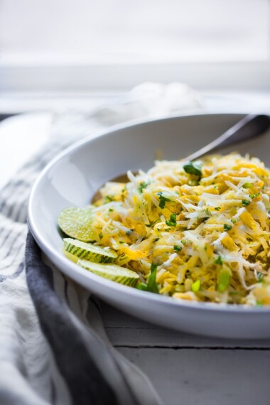 A simple tasty recipe for Jicama Mango Slaw with cilantro and lime!