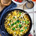 Baked Quinoa with Zucchini, Corn and feta, topped with a fresh Tomato Relish. A healthy, easy vegetarian dinner recipe, perfect for summer! #bakedquinoa #quinoabake #corn #zucchinirecipes