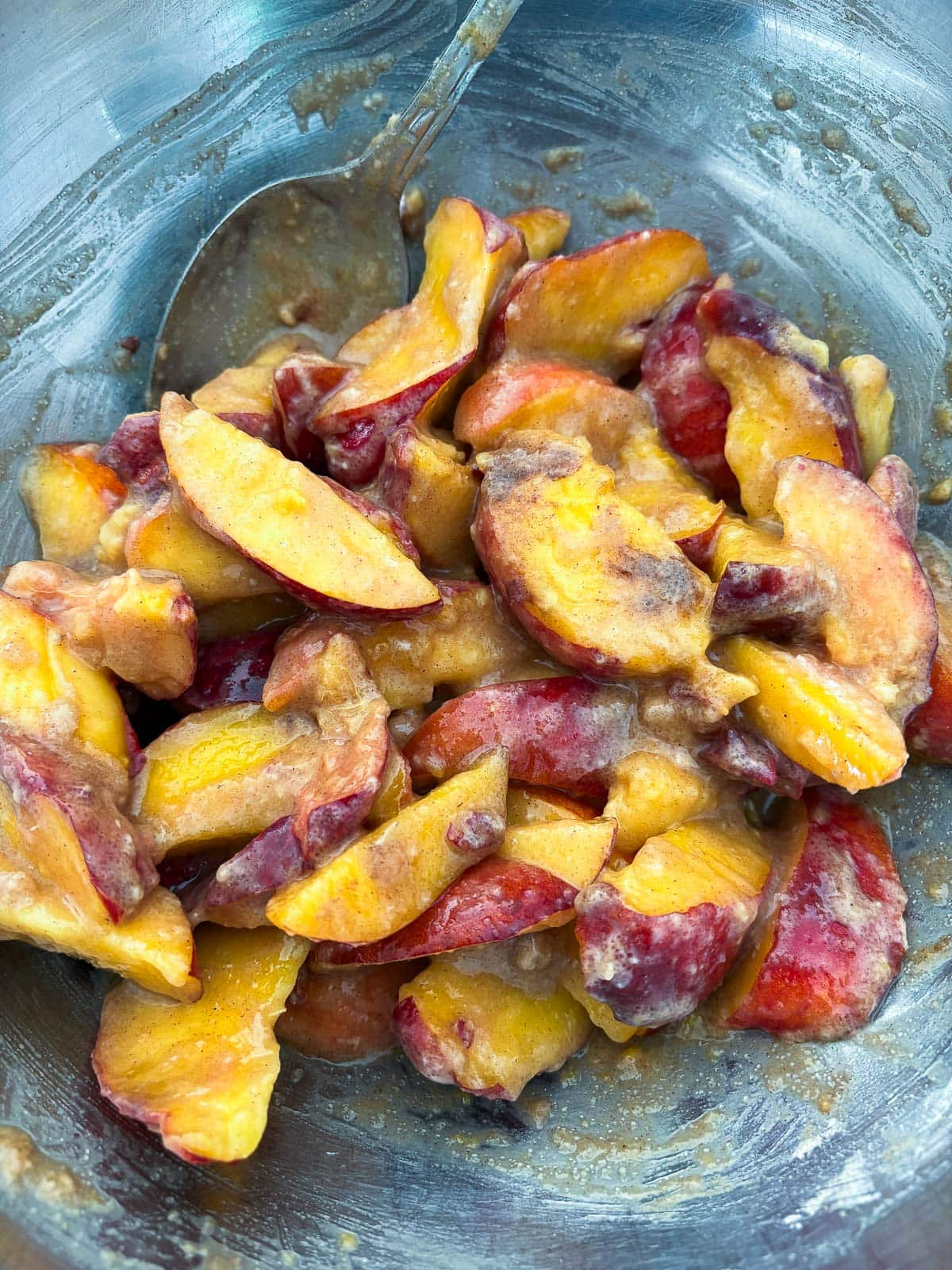 peach filling in a bowl.