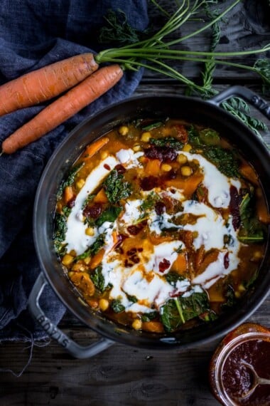 Tunisian Chickpea Stew with Carrots, turmeric, harissa and Yogurt!