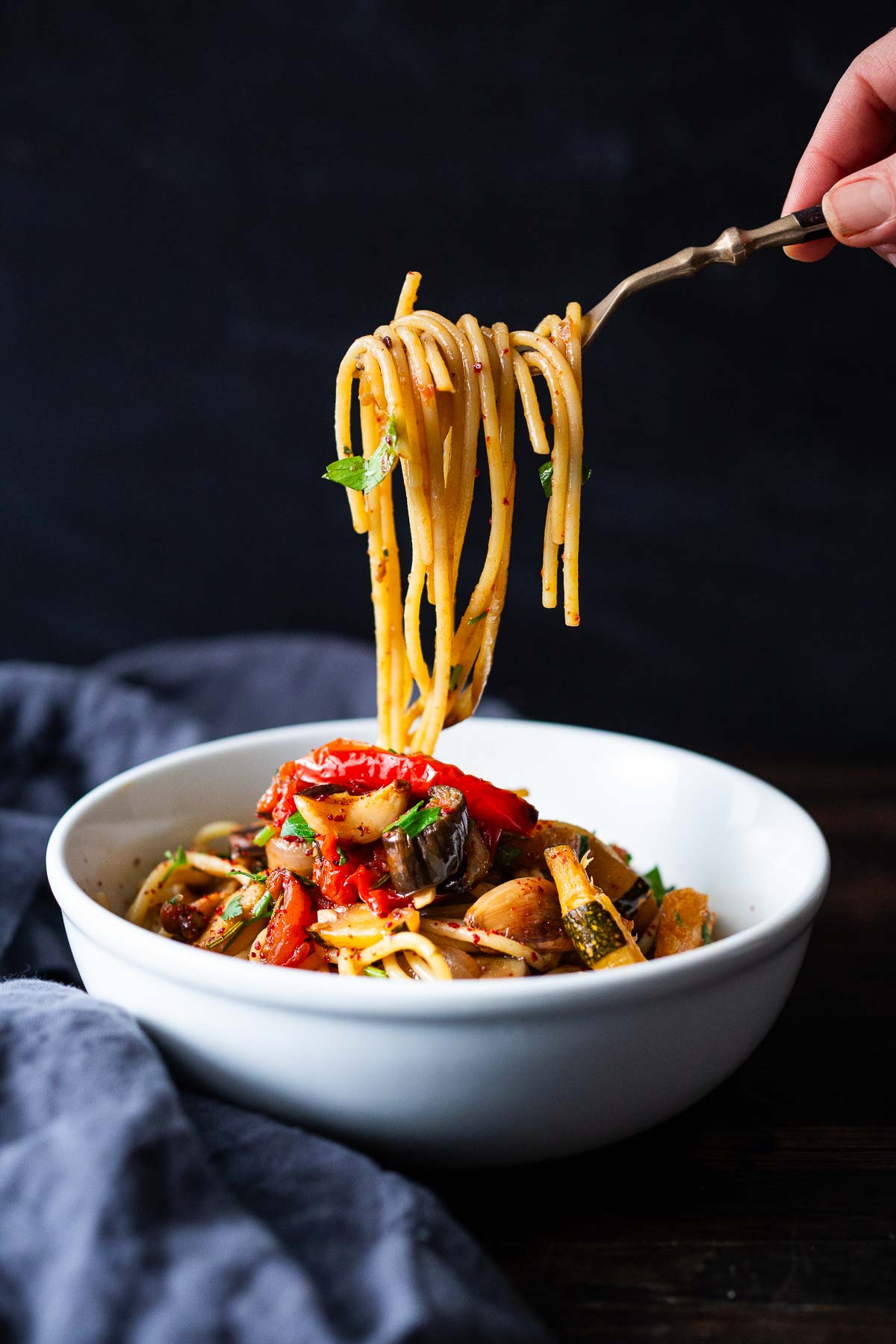 Ratatouille tossed with pasta.