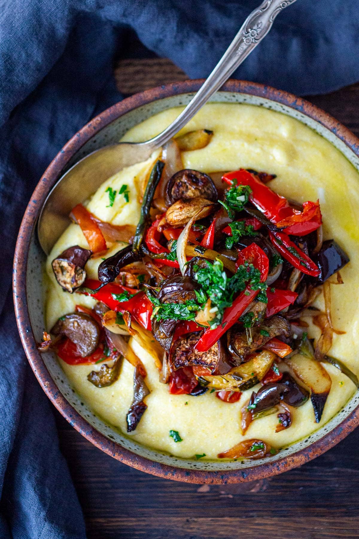 Ratatouille -served over creamy polenta, with herbs.