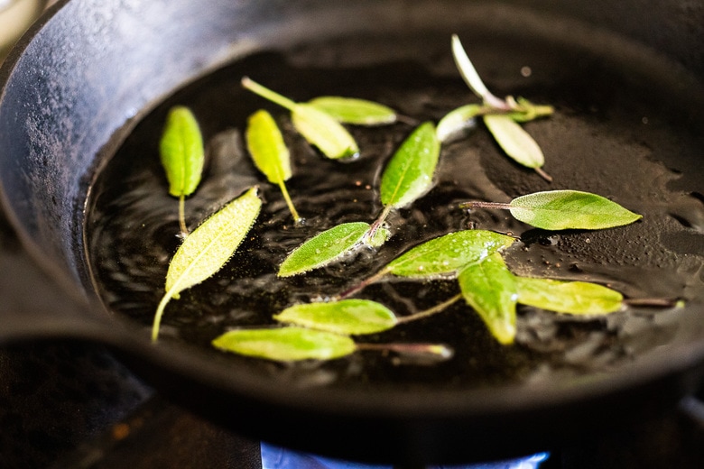 sage in a skillet with butter