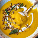 Roasted Butternut Squash Soup. This creamy fall soup is full of flavor and vegan-adaptable and gluten free.