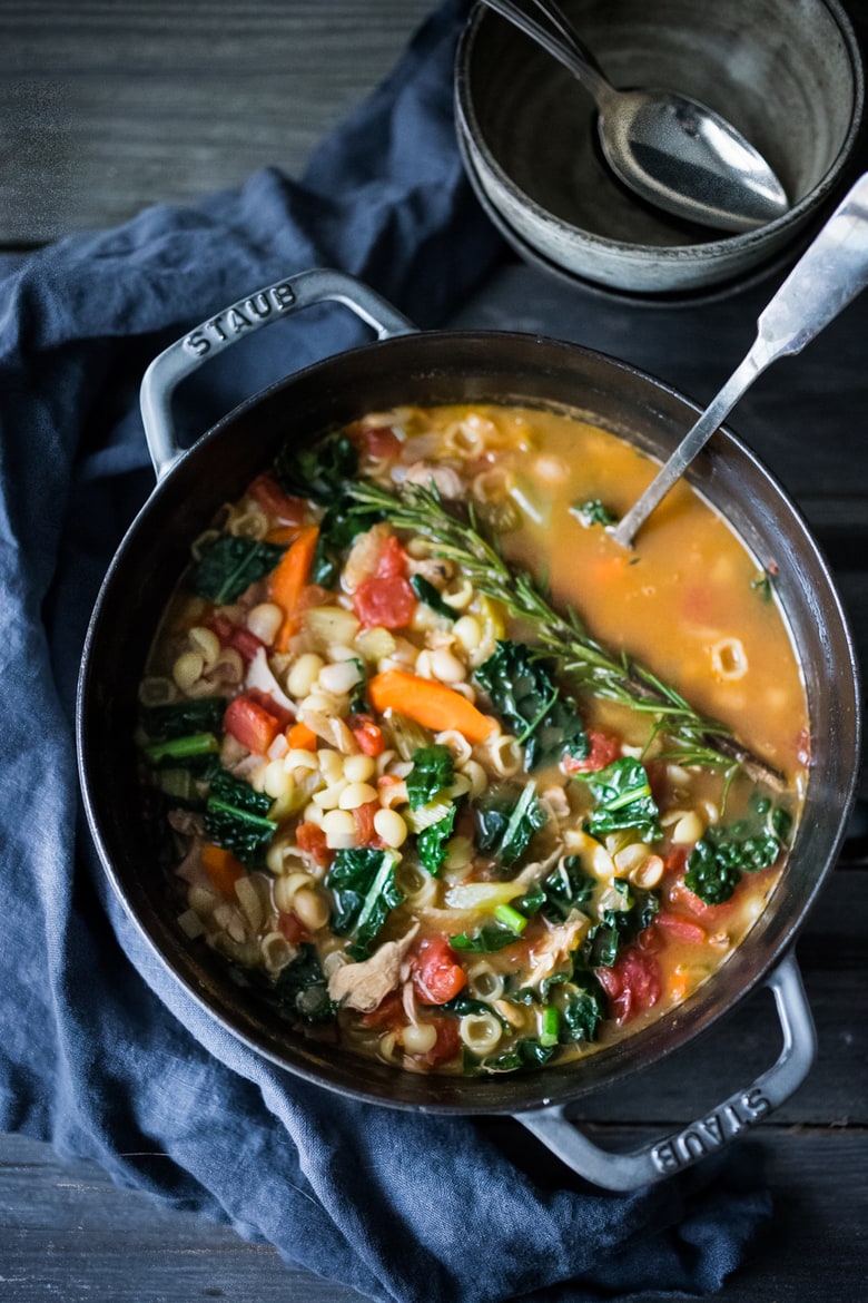 Turkey Minestrone Soup- A cozy soup to make the day after Thanksgiving using leftover turkey and simple pantry ingredients. | www.feasingathome.com