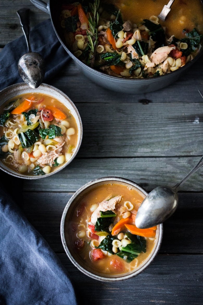 Turkey Minestrone Soup- A cozy soup to make the day after Thanksgiving using leftover turkey and simple pantry ingredients. | www.feasingathome.com
