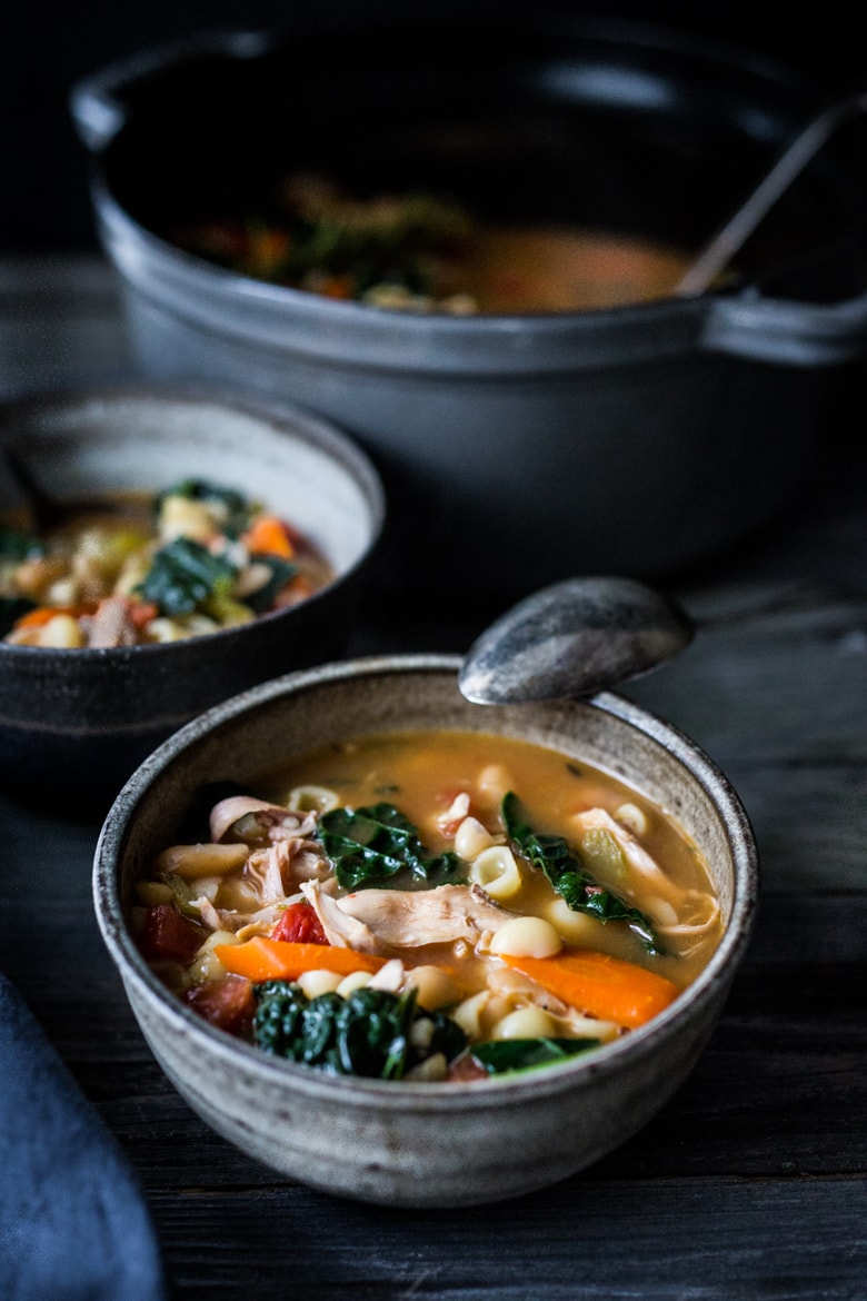 Turkey Minestrone Soup- A cozy soup to make the day after Thanksgiving using leftover turkey and simple pantry ingredients. | www.feasingathome.com