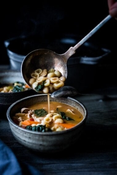 Turkey Minestrone Soup- A cozy soup to make the day after Thanksgiving using leftover turkey and simple pantry ingredients. | www.feasingathome.com