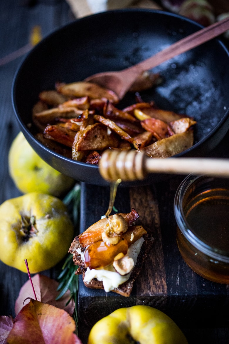 Thanksgiving Cheese Board with Honey Roasted Quince- an easy step by step guide on how to create a simple elegant cheese board | www.feastingathome.com