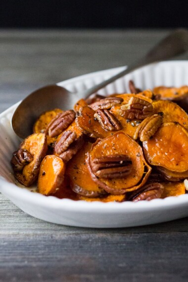 Baked yams in a serving dish