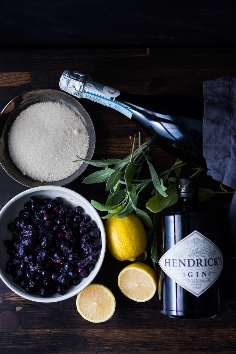 Blueberry Gin and Sage Punch -A refreshing make ahead, holiday punch, with lemon and prosecco, sparkling and effervescent. | www.feastingathome.com