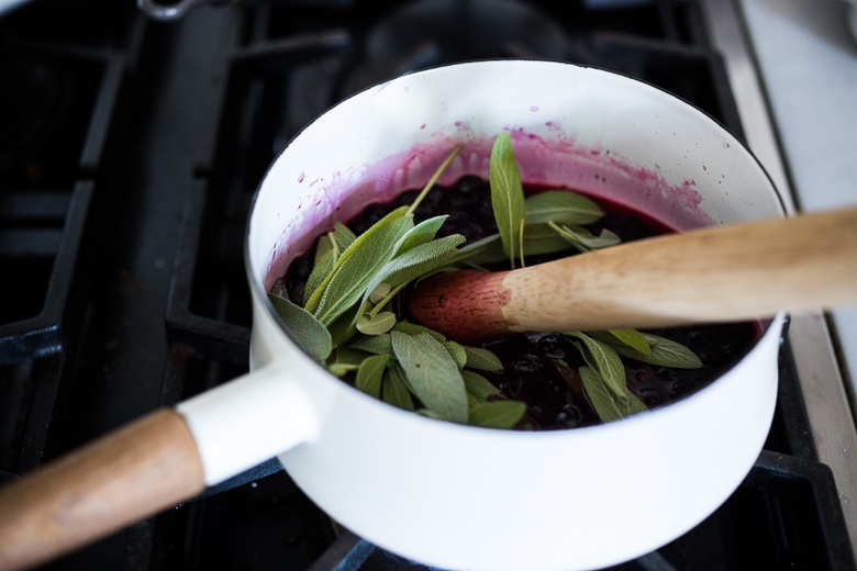 Blueberry Gin and Sage Punch -A refreshing make ahead, holiday punch, with lemon and prosecco, sparkling and effervescent. | www.feastingathome.com