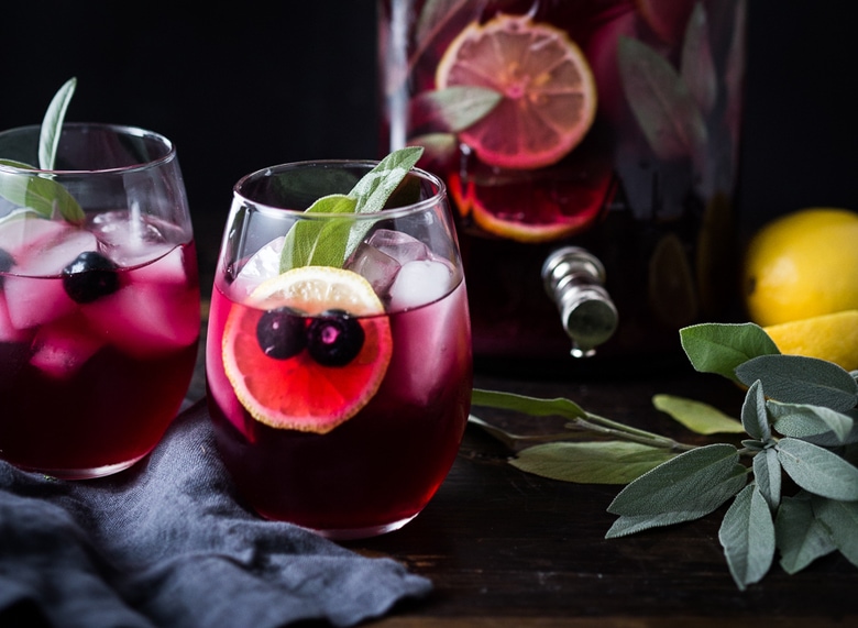 Blueberry Gin and Sage Punch -A refreshing make ahead, holiday punch, with lemon and prosecco, sparkling and effervescent. | www.feastingathome.com