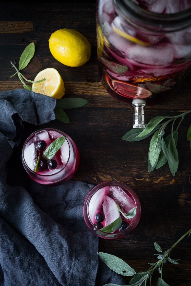Blueberry Gin and Sage Punch -A refreshing make ahead, holiday punch, with lemon and prosecco, sparkling and effervescent. | www.feastingathome.com