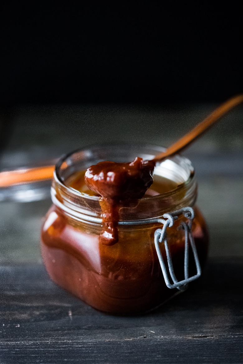This homemade BBQ Sauce recipe hits all the flavor notes for me. Smoky, deep, tangy, sweet with a little bit of heat. Vegan, gluten free | www.feastingathome.com