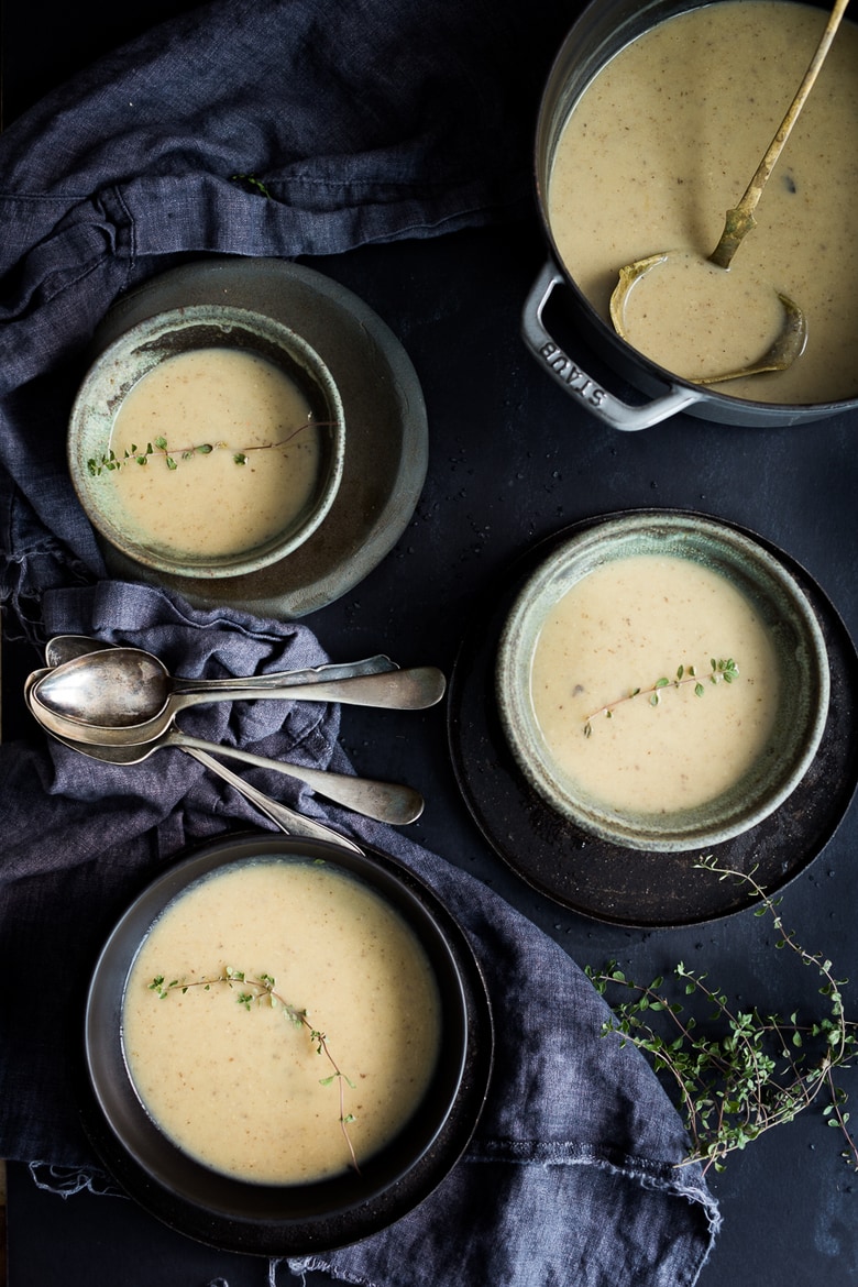 Wild Mushroom & Sunchoke Soup with Truffle oil ...vegan and gluten-free, yet luxurious and decadent. | www.feastingathome.com