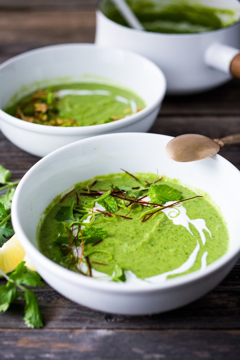 A simple delicious recipe for Thai Broccoli Soup with Coconut Milk - bursting with authentic Thai flavors. Make from scratch in 40 mins! Vegan & Gluten Free. | www.feastingathome.com