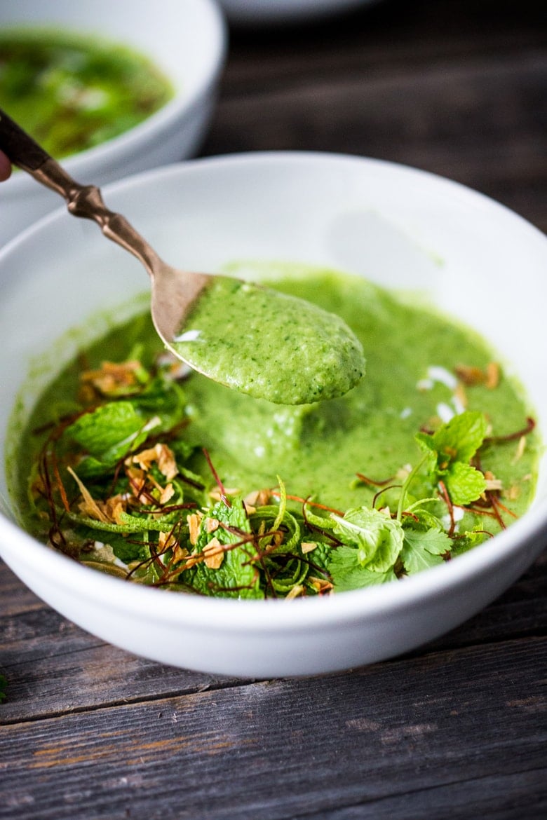 A simple delicious recipe for Thai Broccoli Soup with Coconut Milk- bursting with authentic Thai flavors. Make from scratch in 40 mins! Vegan & Gluten Free. | www.feastingathome.com