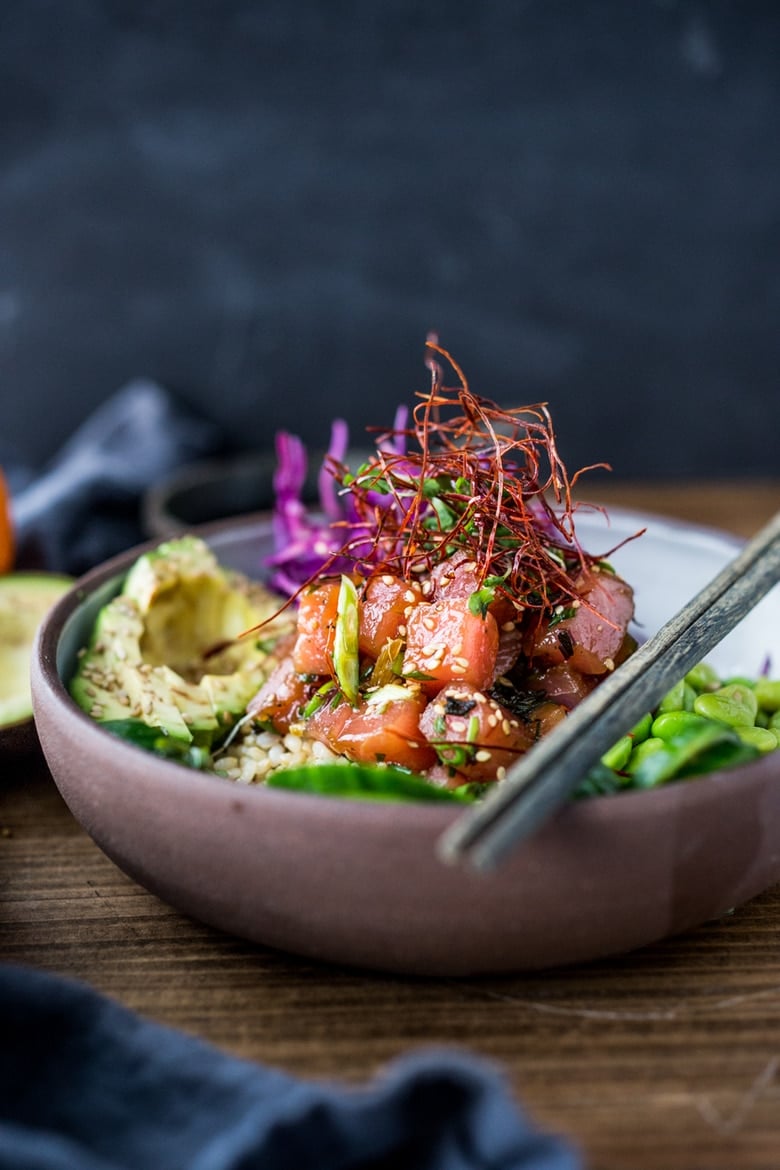 50+ Best Healthy Fish Recipes! Ahi Poke Bowl! A step by step guide to make a delicious poke and how to serve it up! #poke #pokebowl 