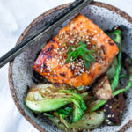 Sheet-Pan Teriyaki Salmon and Baby bok choy , a delicious healthy dinner that can be made in 25 minutes | www.feastingathome.com