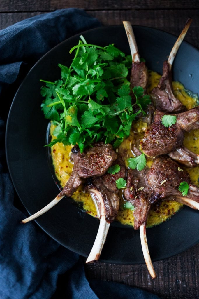 Delicious Valentine's Dinner Ideas: Oven-Roasted Lamb Chops with Indian Curry Sauce.