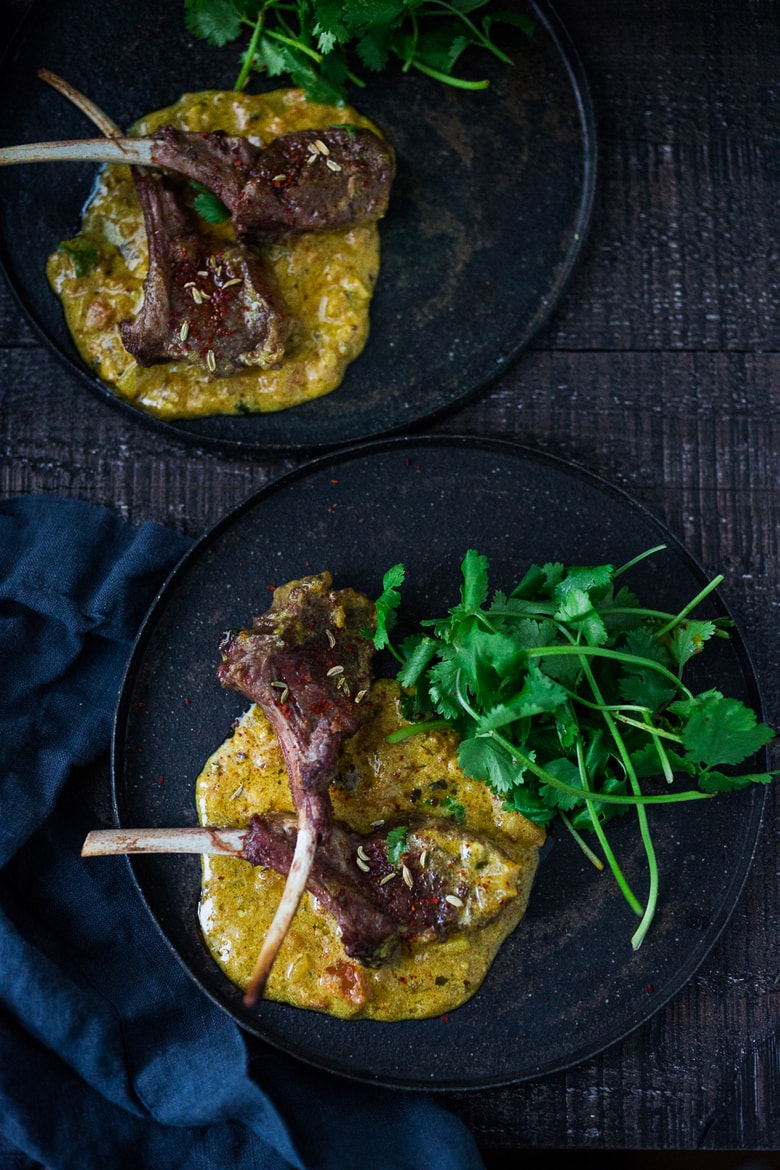 Oven-roasted Lamb Chops with the most fragrant Indian Curry Sauce! A easy flavorful meal that is perfect for special gatherings. #lamb #lambchops #roastedlamb #bakedlamb #indianrecipes #indian #currysauce #curry #currylamb